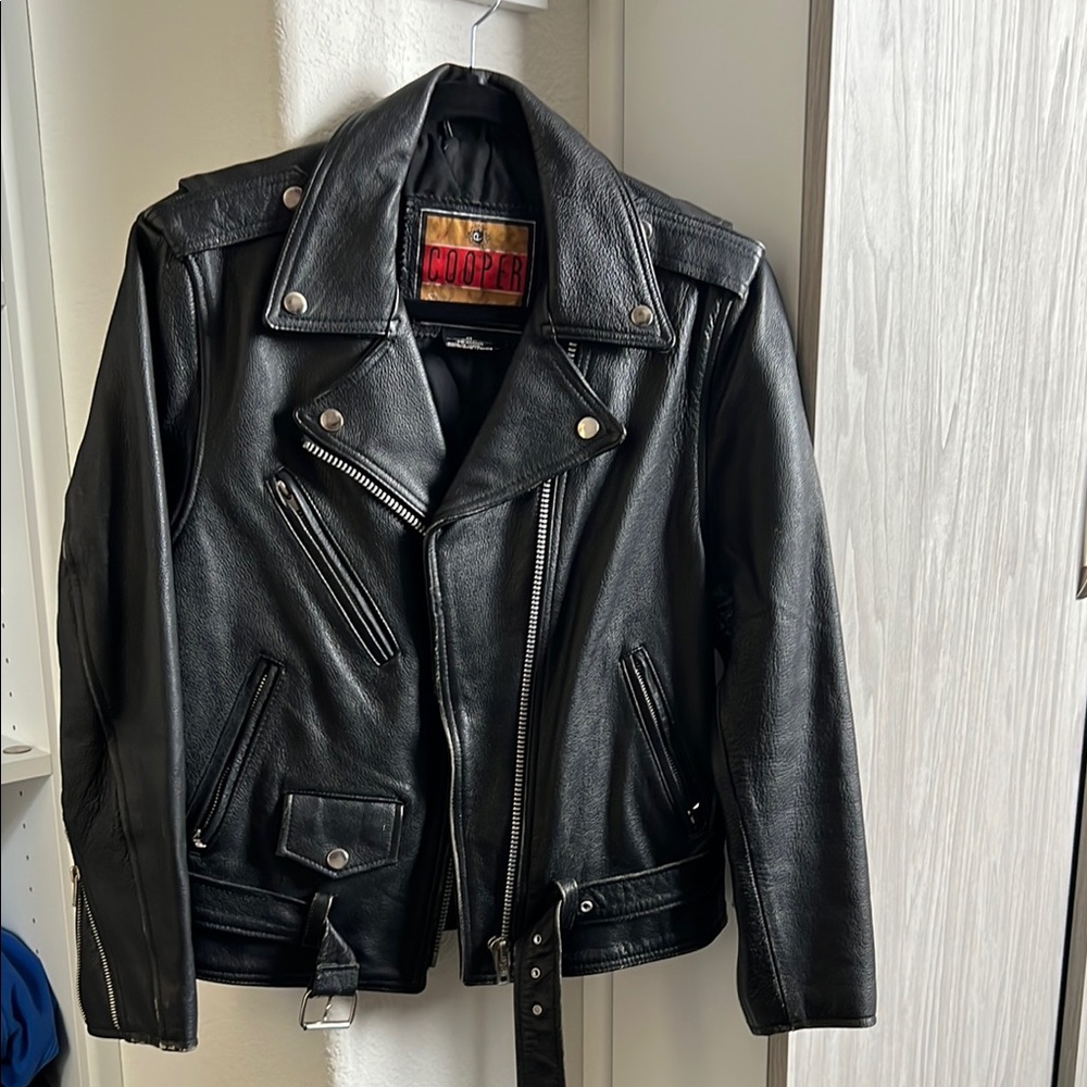 Vintage cooper brand Black Leather biker Jacket moto